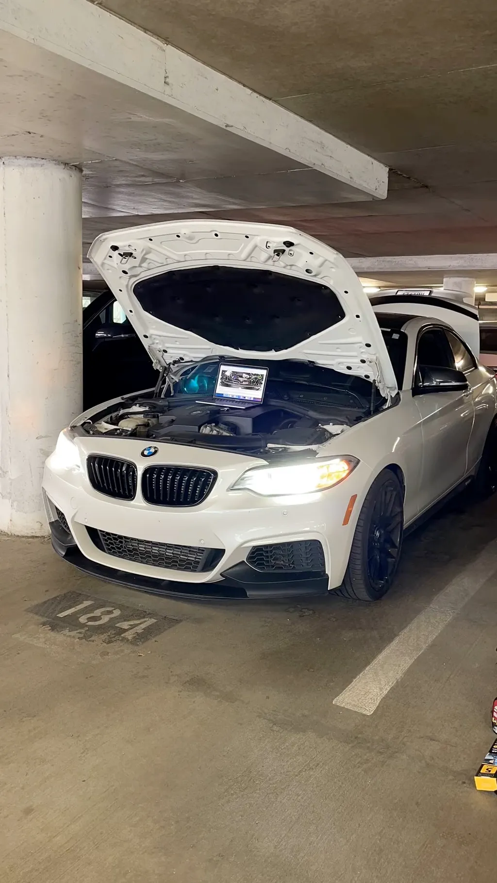 White BMW M235i in fall foliage